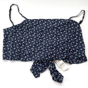 PacSun J. Galt Cropped Tank Top Tie Back in Blue Floral, Not Worn, One Size